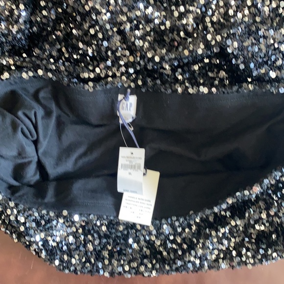 GAP BLACK SEQUIN PENCIL PULL ON SKIRT DARK NIGHT ELASTIC WAISTBAND XL NEW - Picture 8 of 10